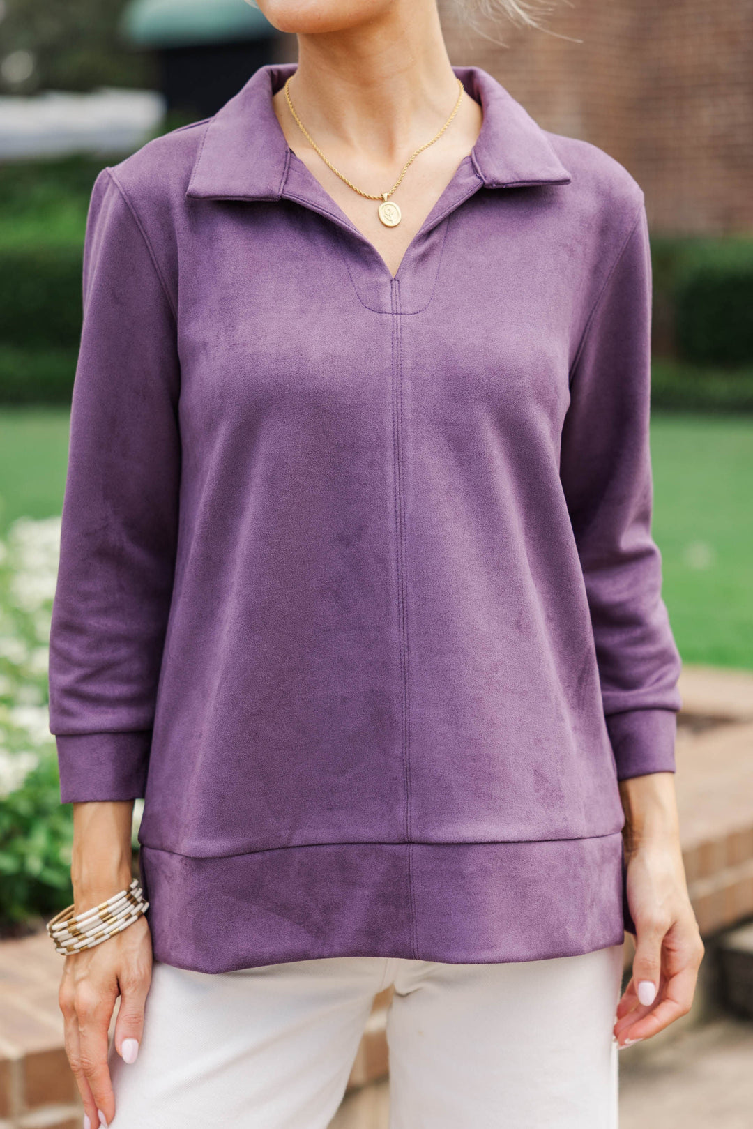 Never Forget Plum Purple Suede Blouse