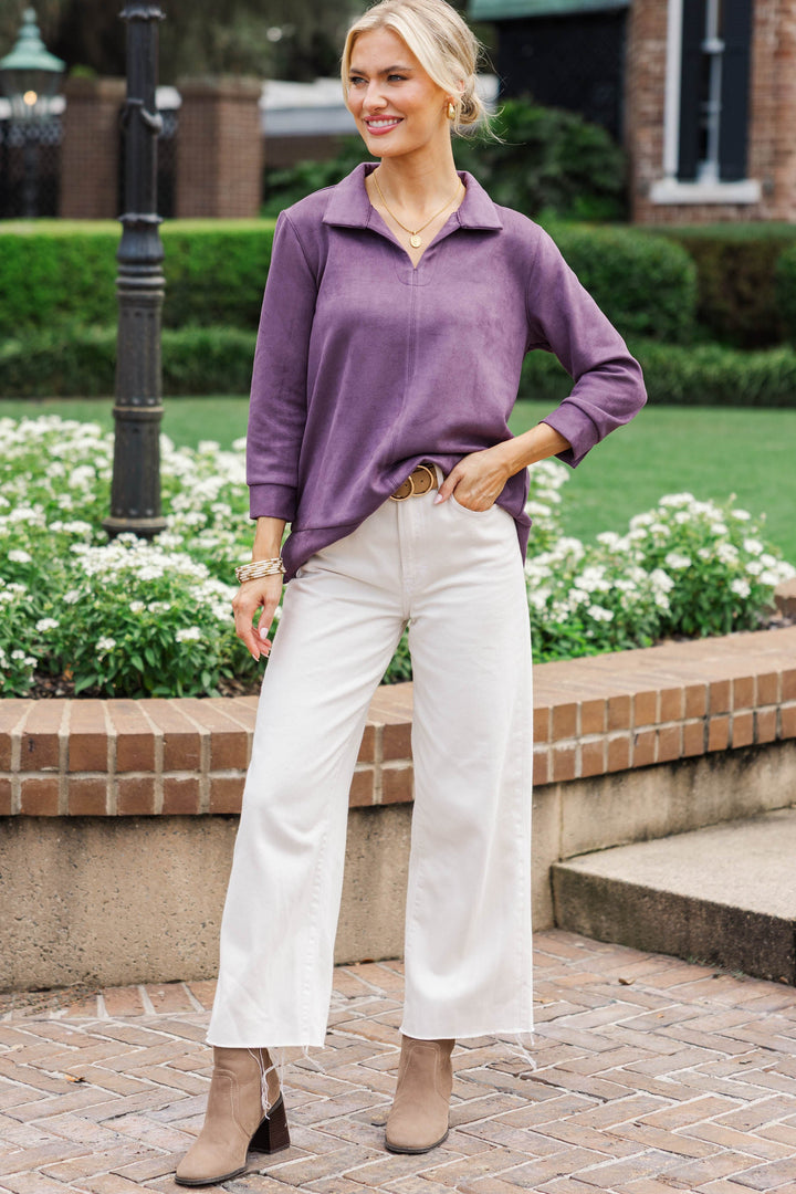 Never Forget Plum Purple Suede Blouse
