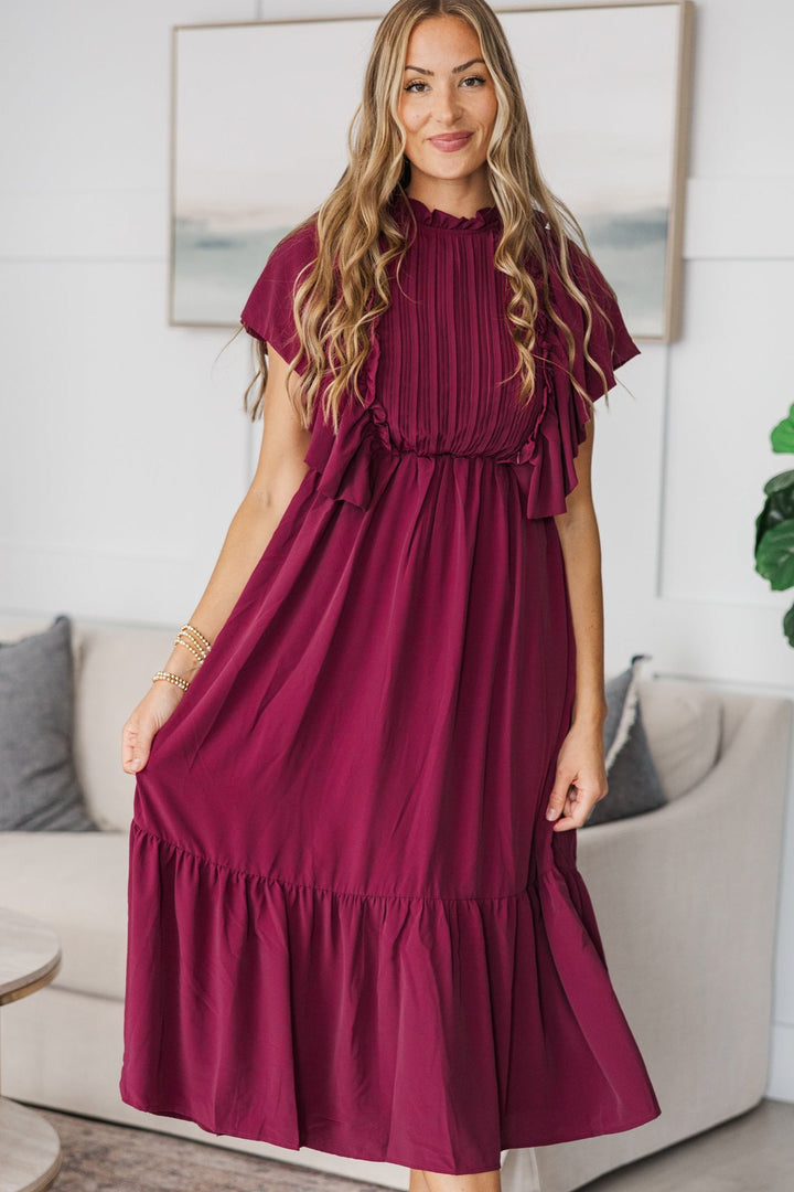 NURSING COLLECTION: All The Good Burgundy Red Ruffled Midi Dress