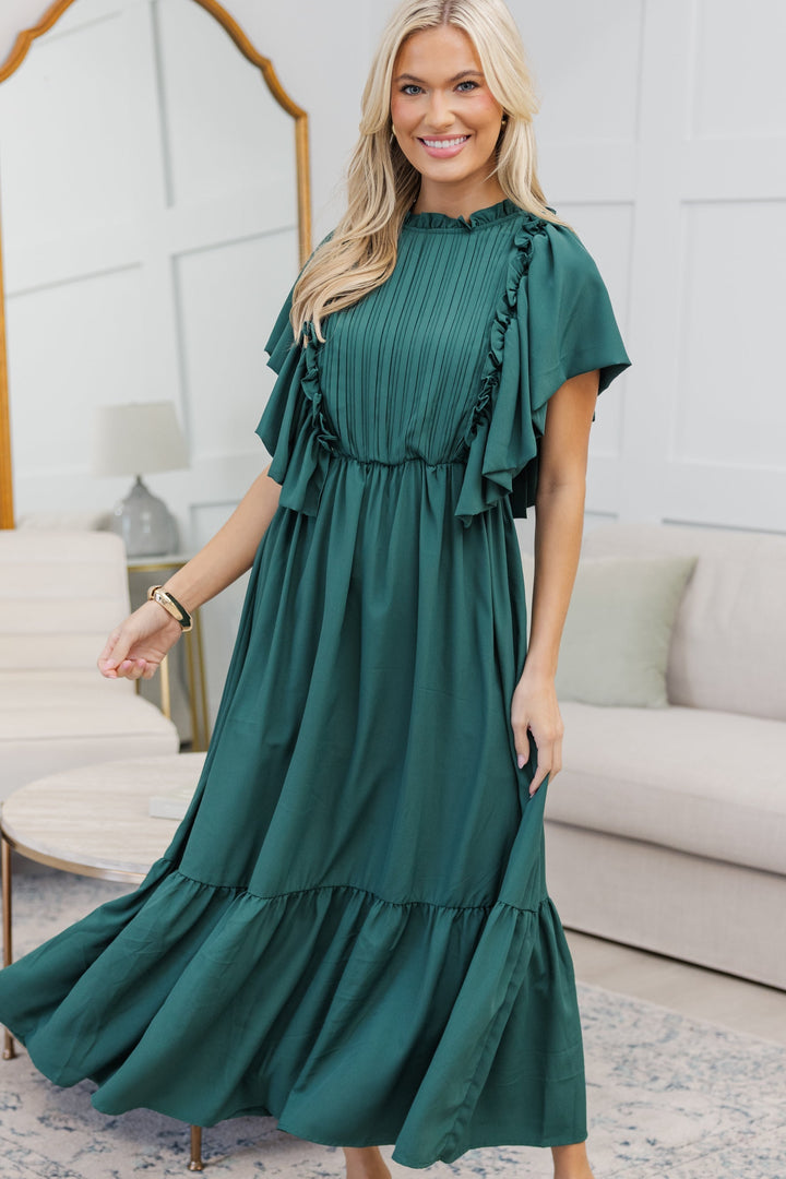 NURSING COLLECTION: All The Good Emerald Green Ruffled Midi Dress