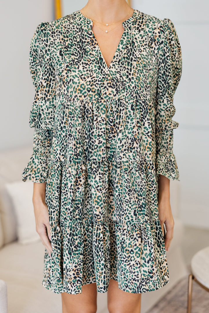 NURSING COLLECTION: In Your Happy Place Olive Green Leopard Dress