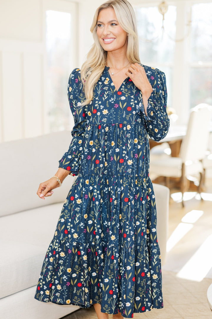 NURSING COLLECTION: What A Surprise Navy Floral Midi Dress