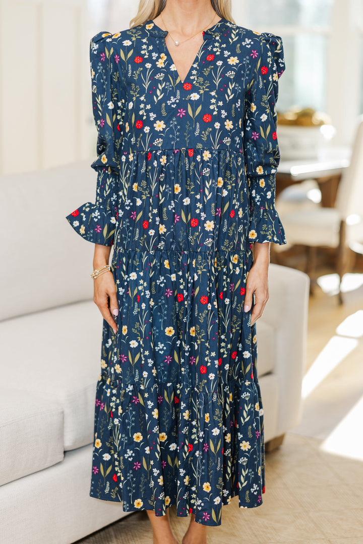 NURSING COLLECTION: What A Surprise Navy Floral Midi Dress