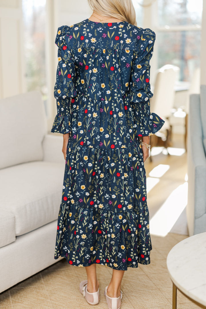 NURSING COLLECTION: What A Surprise Navy Floral Midi Dress
