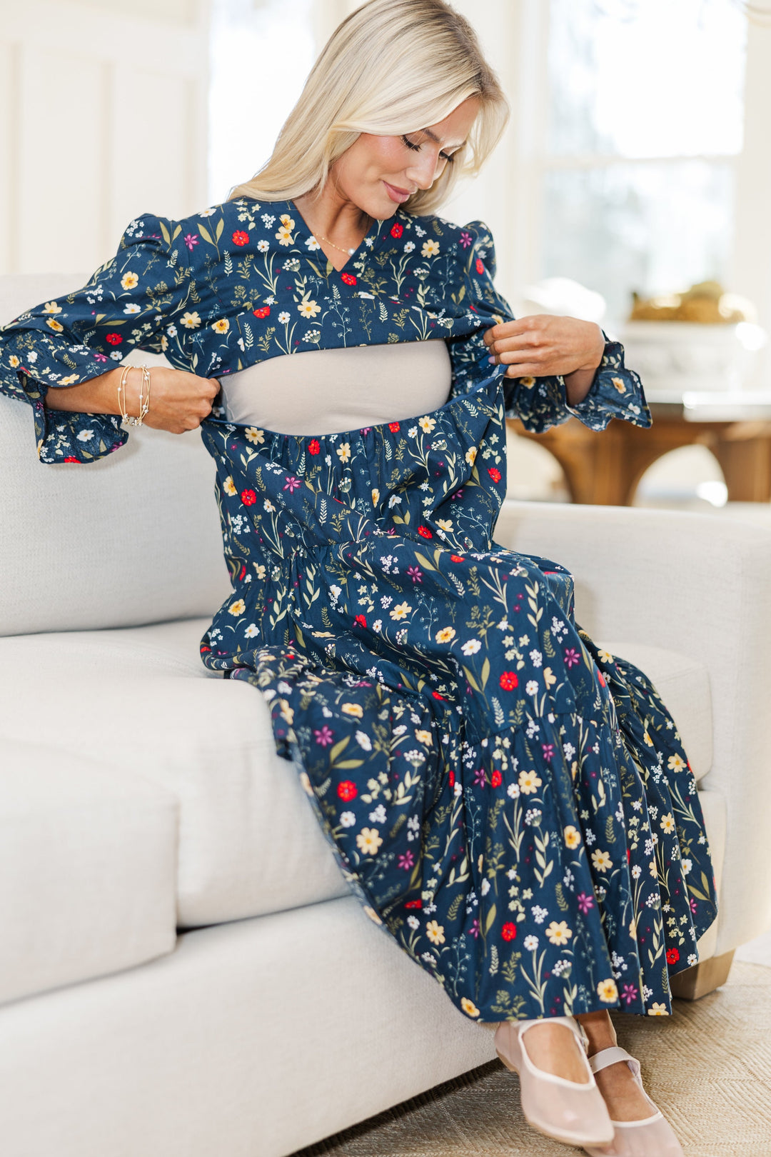 NURSING COLLECTION: What A Surprise Navy Floral Midi Dress