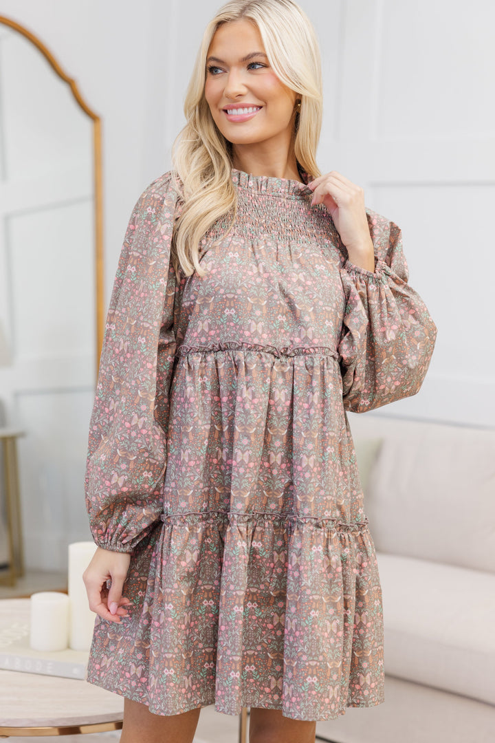 NURSING COLLECTION: Be Your Best Brown Ditsy Floral Babydoll Dress