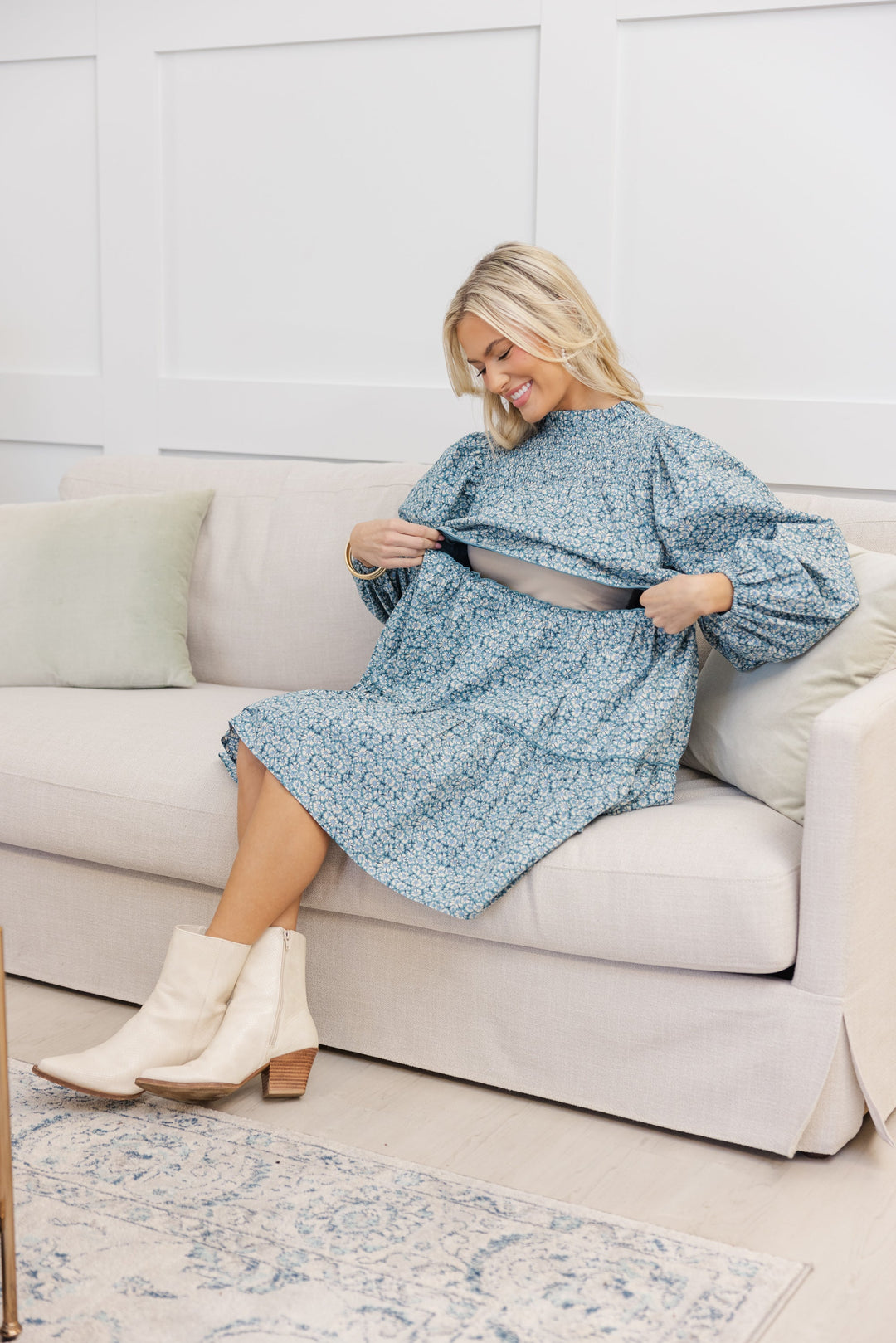 NURSING COLLECTION: Be Your Best Blue Ditsy Floral Babydoll Dress