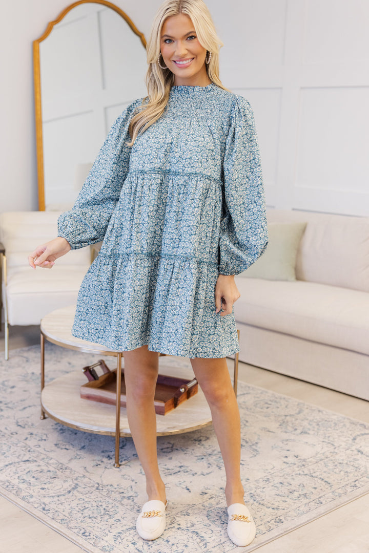 NURSING COLLECTION: Be Your Best Blue Ditsy Floral Babydoll Dress