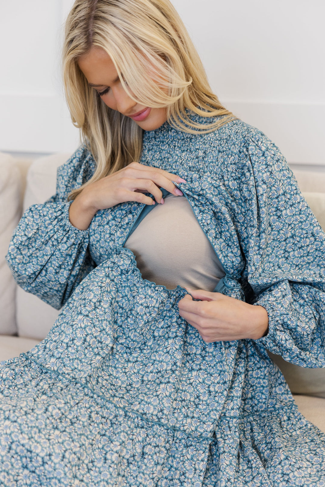 NURSING COLLECTION: Be Your Best Blue Ditsy Floral Babydoll Dress