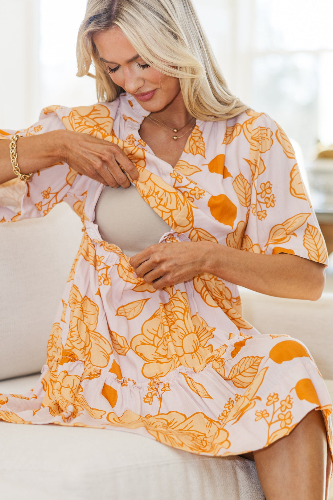NURSING COLLECTION: Feeling Your Best Mustard Yellow Floral Dress