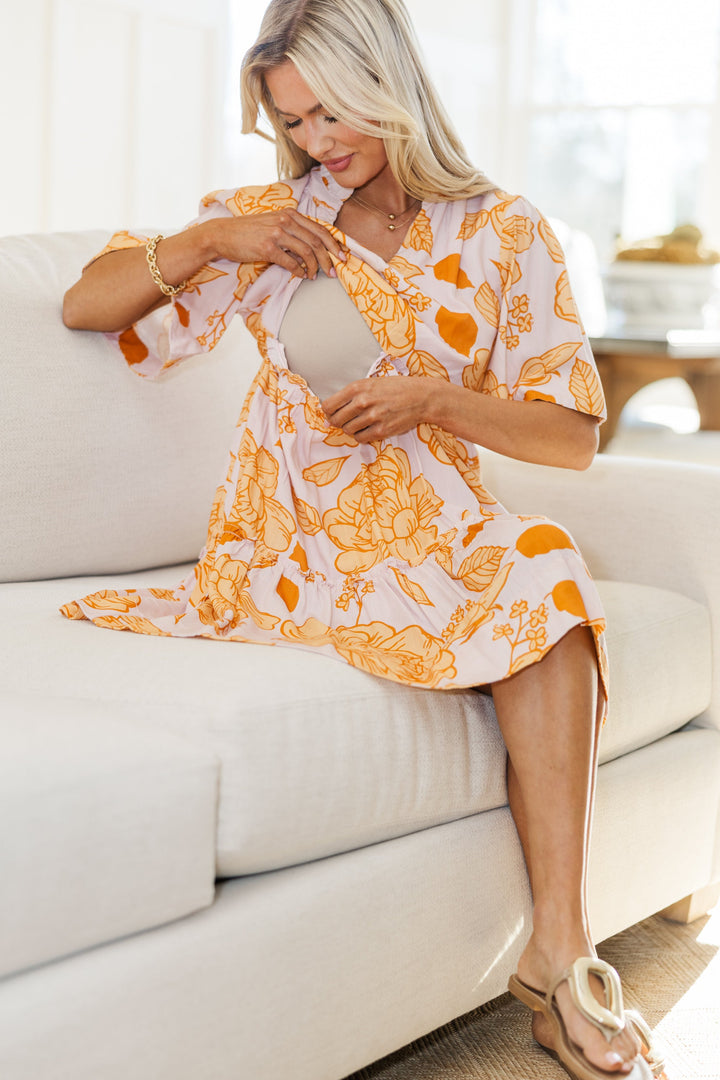 NURSING COLLECTION: Feeling Your Best Mustard Yellow Floral Dress