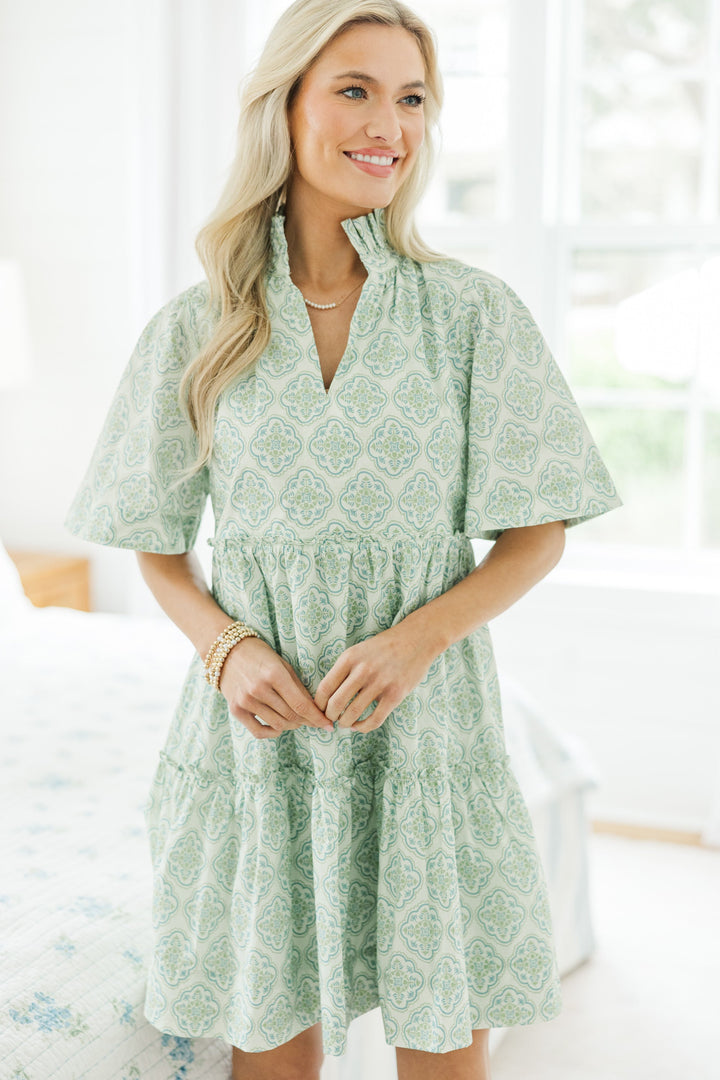 NURSING COLLECTION: Feeling Your Best Green Medallion Dress