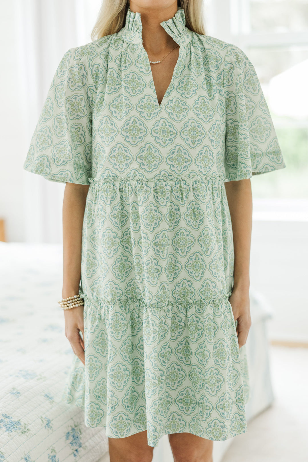 NURSING COLLECTION: Feeling Your Best Green Medallion Dress