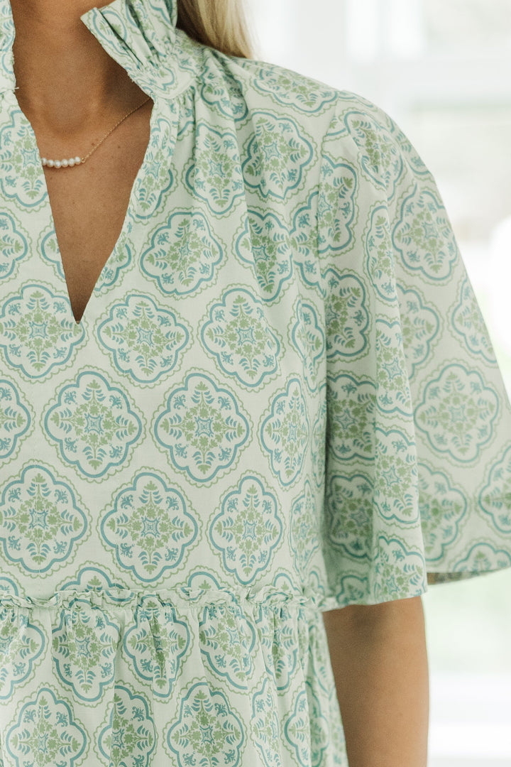 NURSING COLLECTION: Feeling Your Best Green Medallion Dress