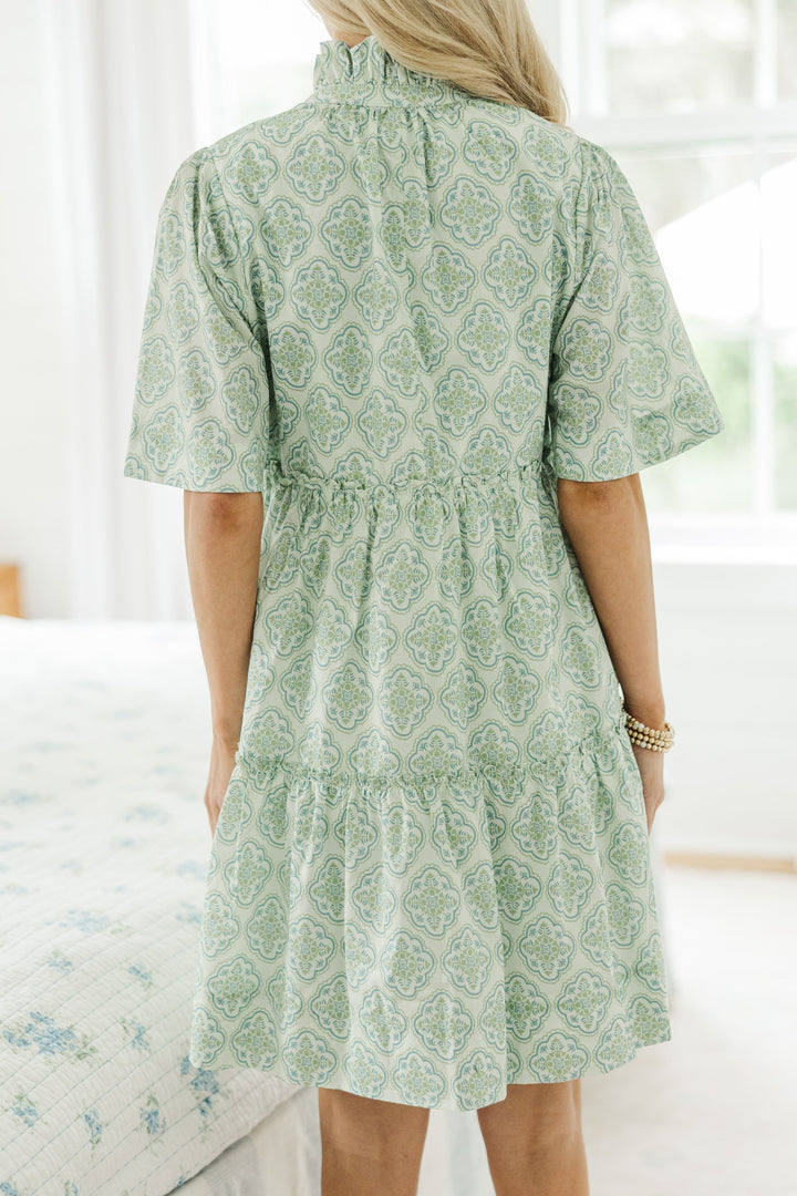 NURSING COLLECTION: Feeling Your Best Green Medallion Dress
