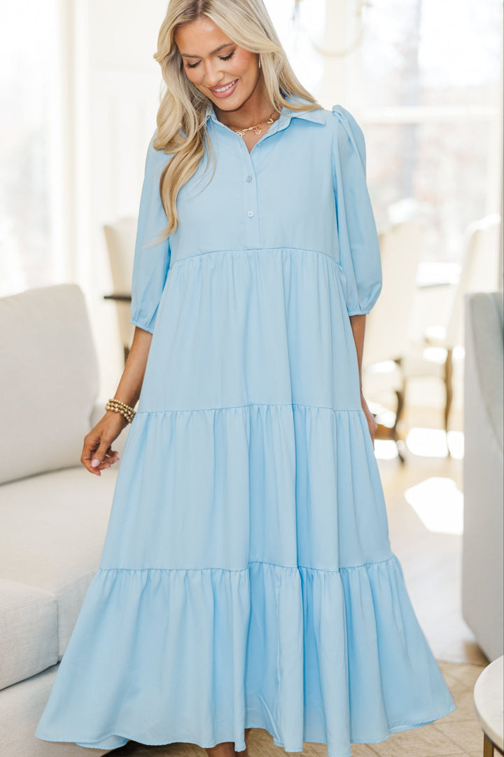 NURSING COLLECTION: Love Found Blue Tiered Midi Dress