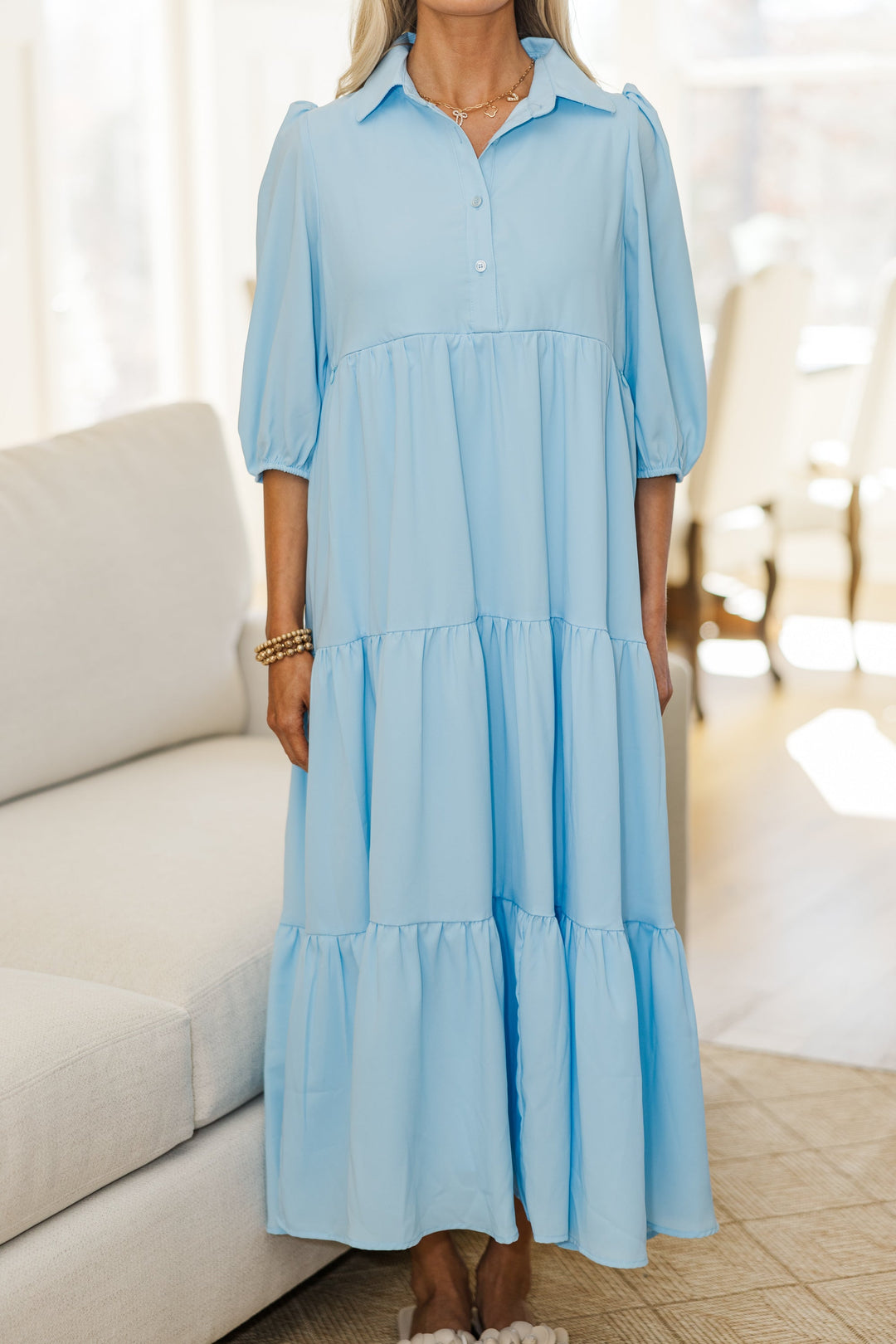 NURSING COLLECTION: Love Found Blue Tiered Midi Dress
