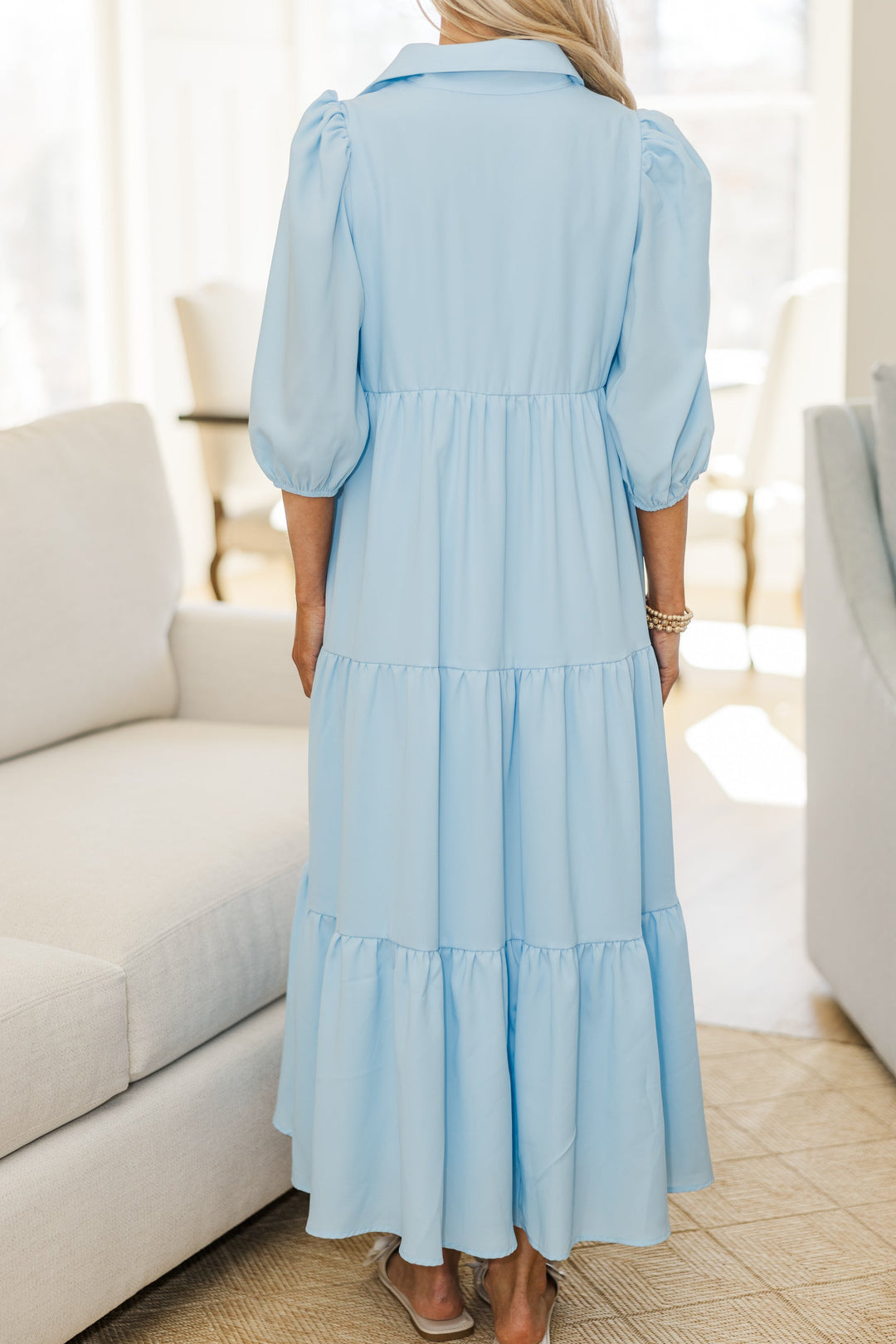 NURSING COLLECTION: Love Found Blue Tiered Midi Dress