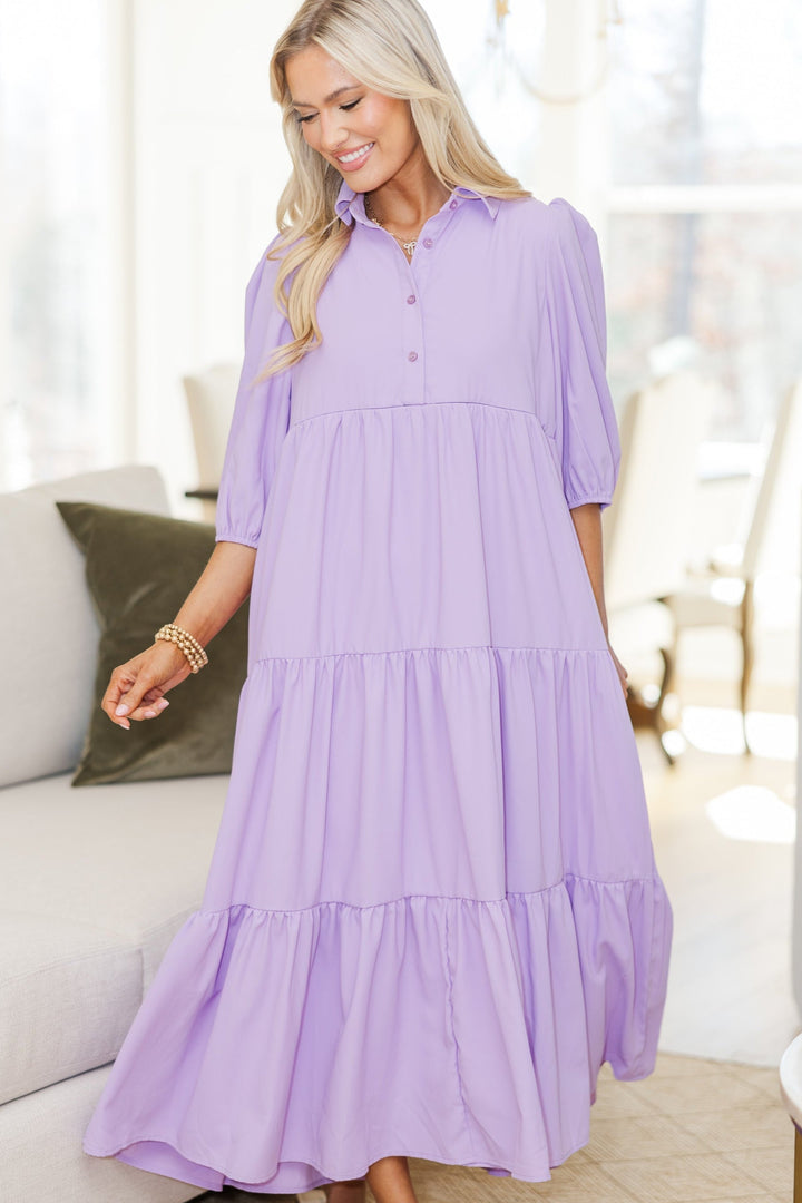 NURSING COLLECTION: Love Found Lavender Tiered Midi Dress