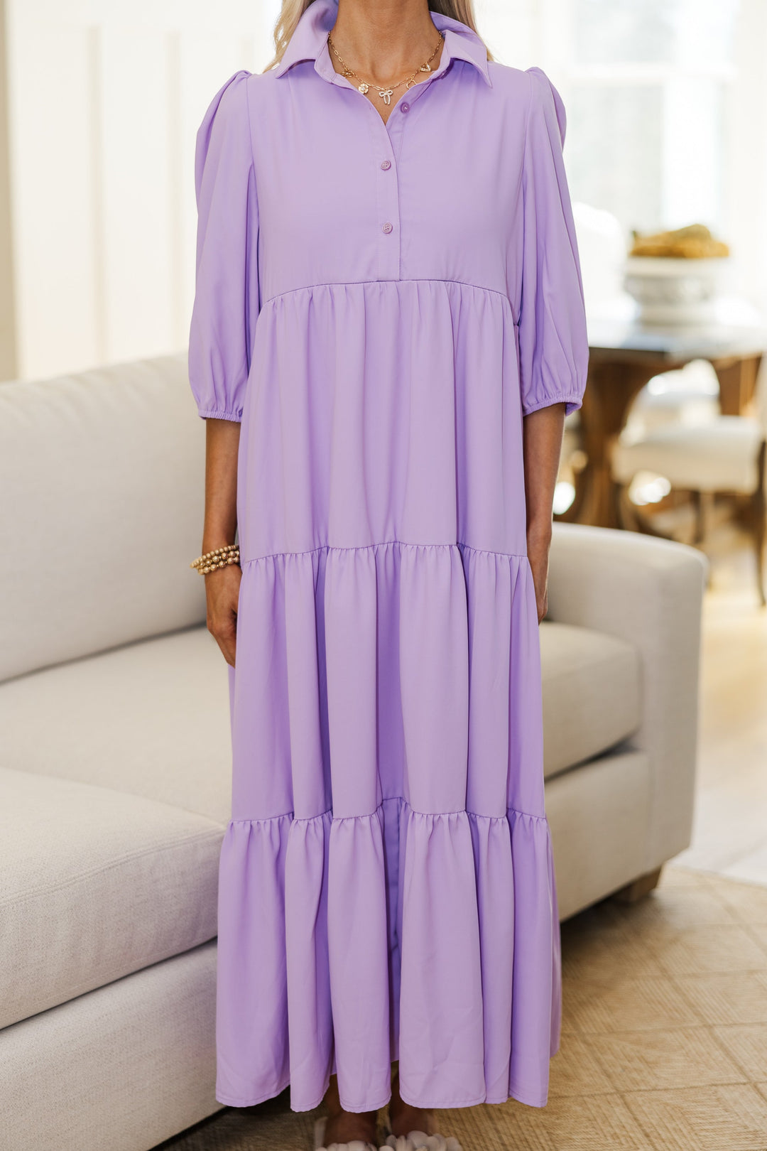 NURSING COLLECTION: Love Found Lavender Tiered Midi Dress