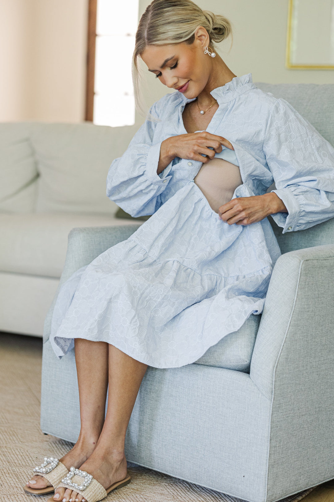 NURSING COLLECTION: All Up To You Light Blue Textured Dress