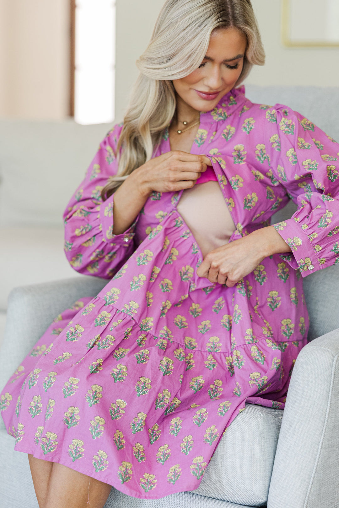 NURSING COLLECTION: All Up To You Pink Medallion Dress