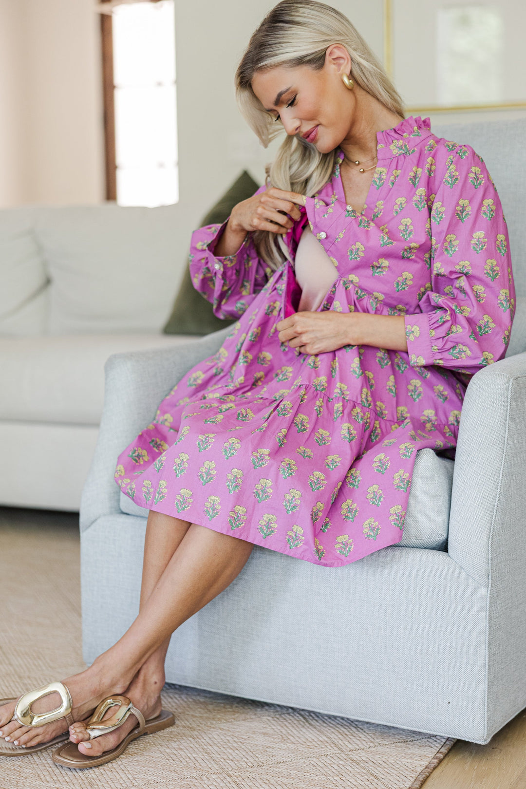 NURSING COLLECTION: All Up To You Pink Medallion Dress
