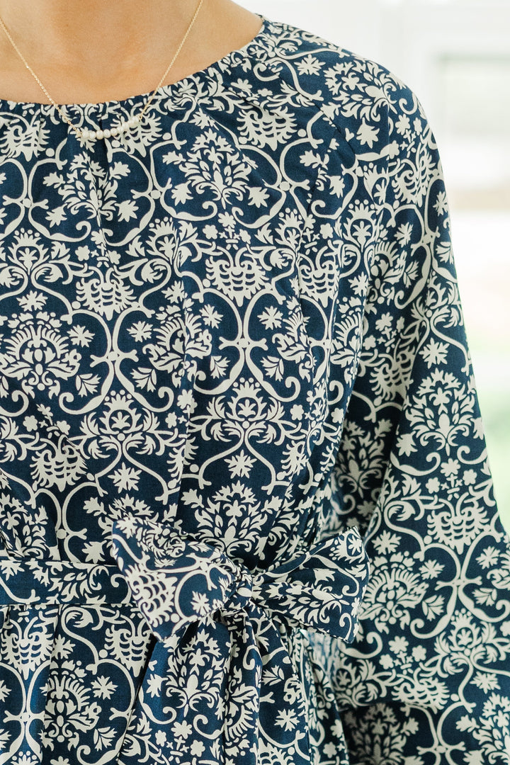 NURSING COLLECTION: In Your Love Navy Paisley Tied Waist Dress
