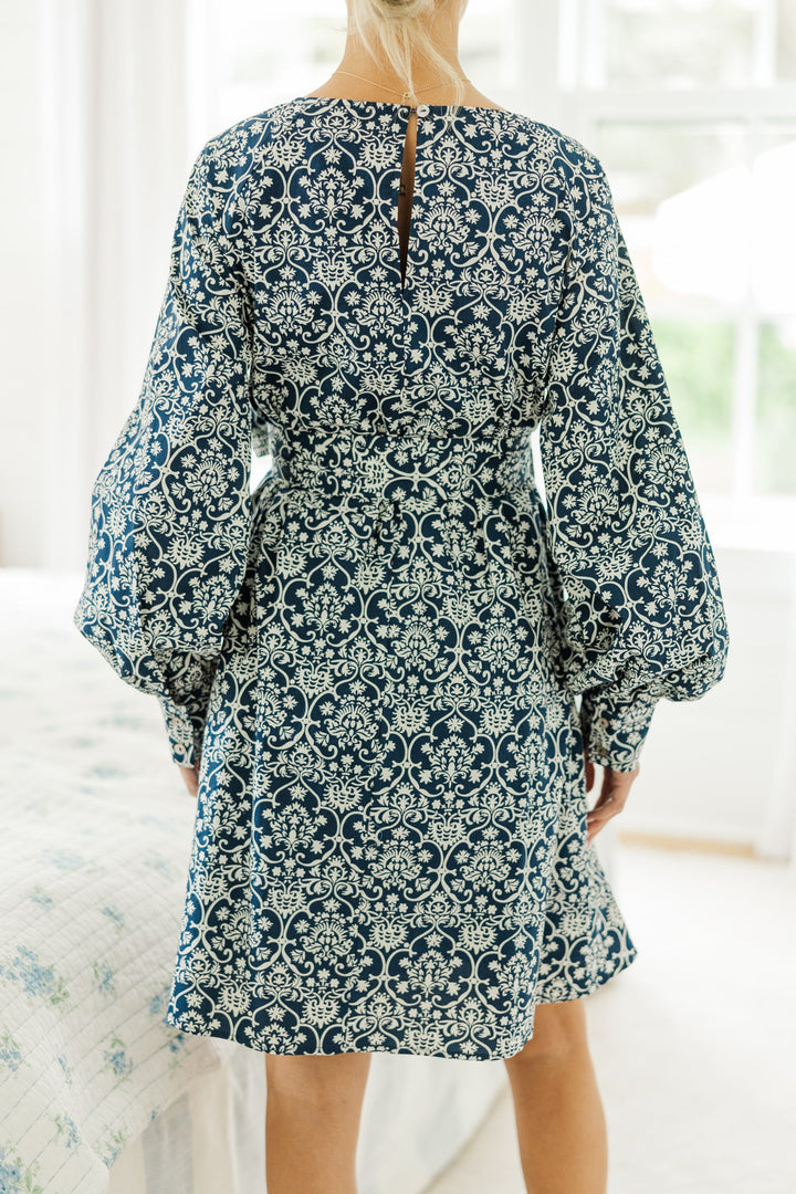 NURSING COLLECTION: In Your Love Navy Paisley Tied Waist Dress