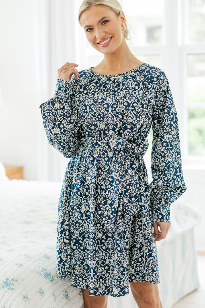 NURSING COLLECTION: In Your Love Navy Paisley Tied Waist Dress