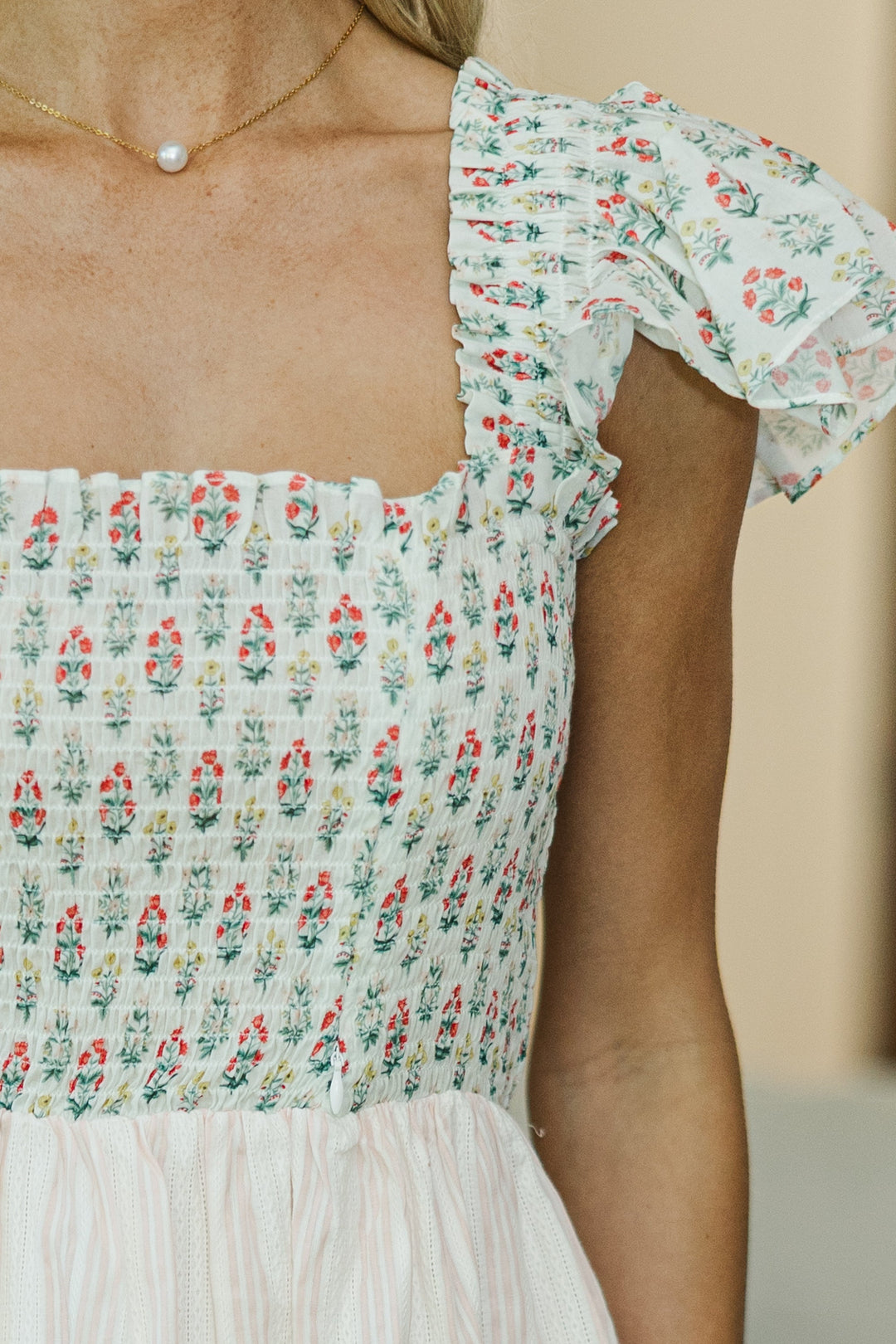 NURSING COLLECTION: You've Got it Yellow Mixed Print Smocked Midi Dress