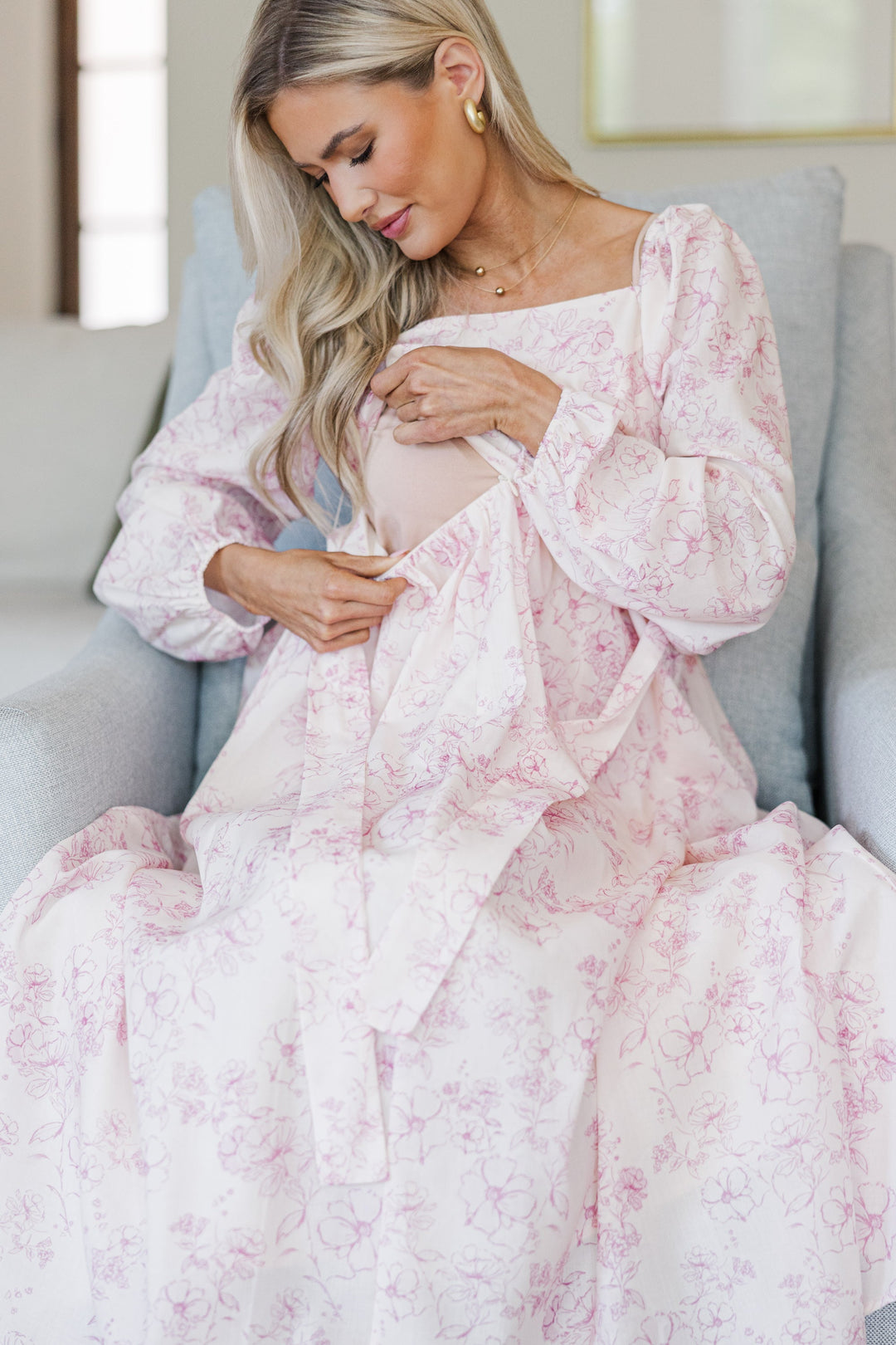 NURSING COLLECTION: Feeling Oh So Sweet Pink Toile Midi Dress
