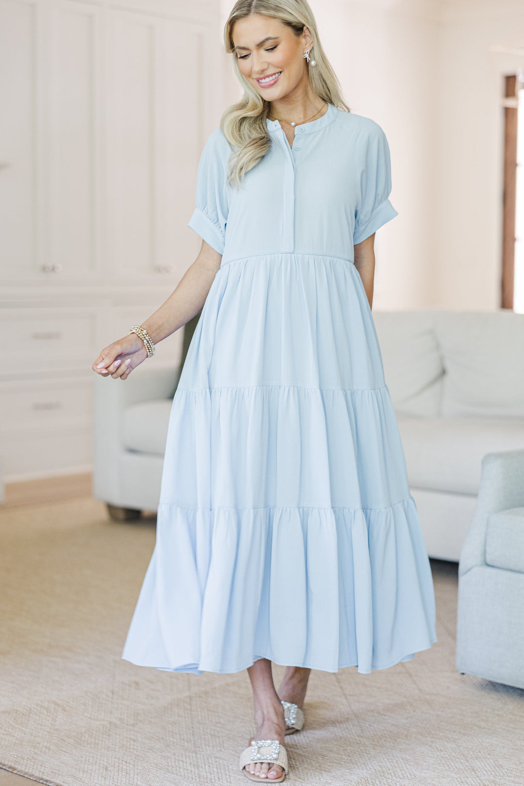 NURSING COLLECTION: Clear Skies Ahead Light Blue Midi Dress