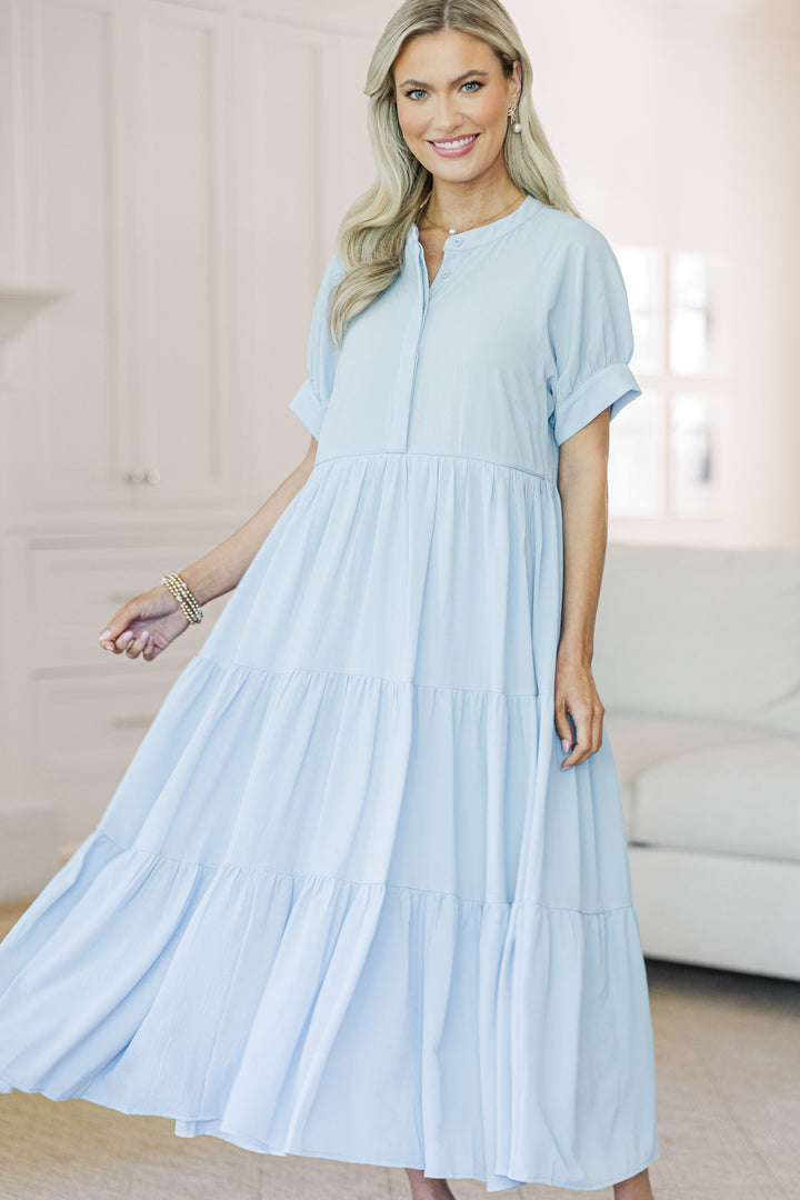 NURSING COLLECTION: Clear Skies Ahead Light Blue Midi Dress