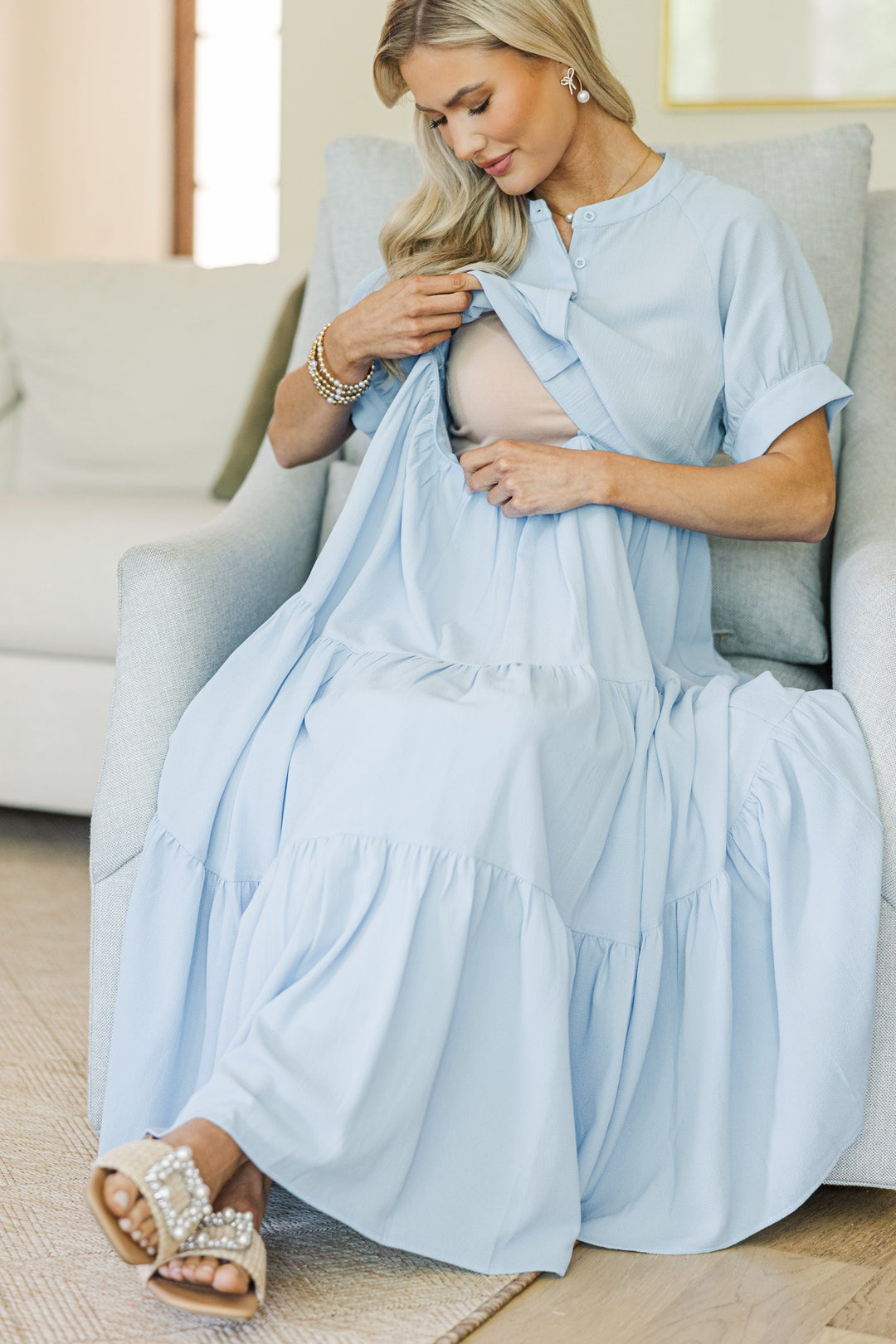 NURSING COLLECTION: Clear Skies Ahead Light Blue Midi Dress