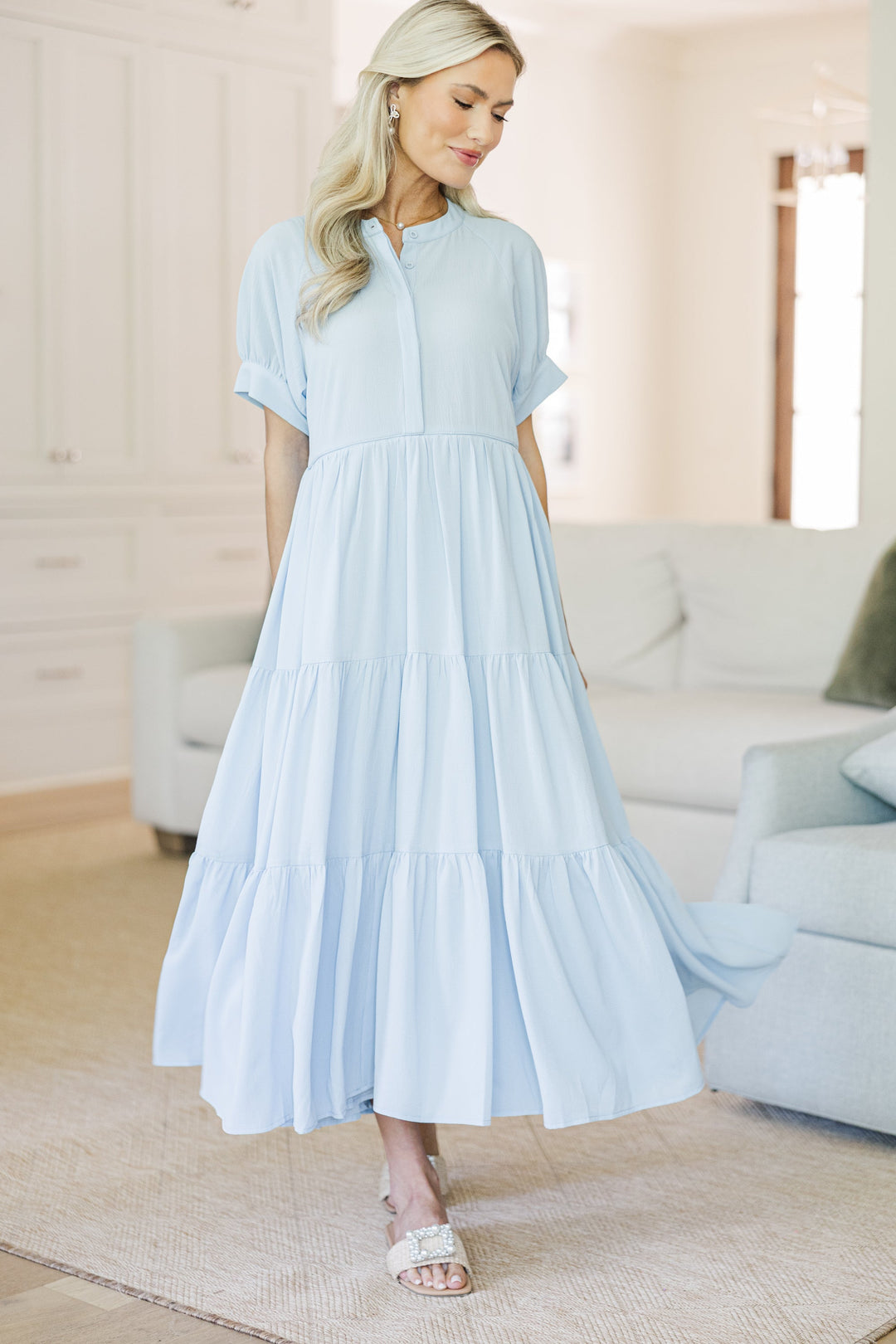 NURSING COLLECTION: Clear Skies Ahead Light Blue Midi Dress