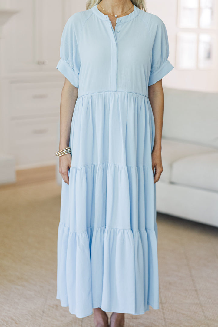 NURSING COLLECTION: Clear Skies Ahead Light Blue Midi Dress