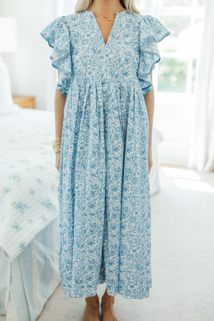 NURSING COLLECTION: Closer Than Ever Blue Floral Midi Dress