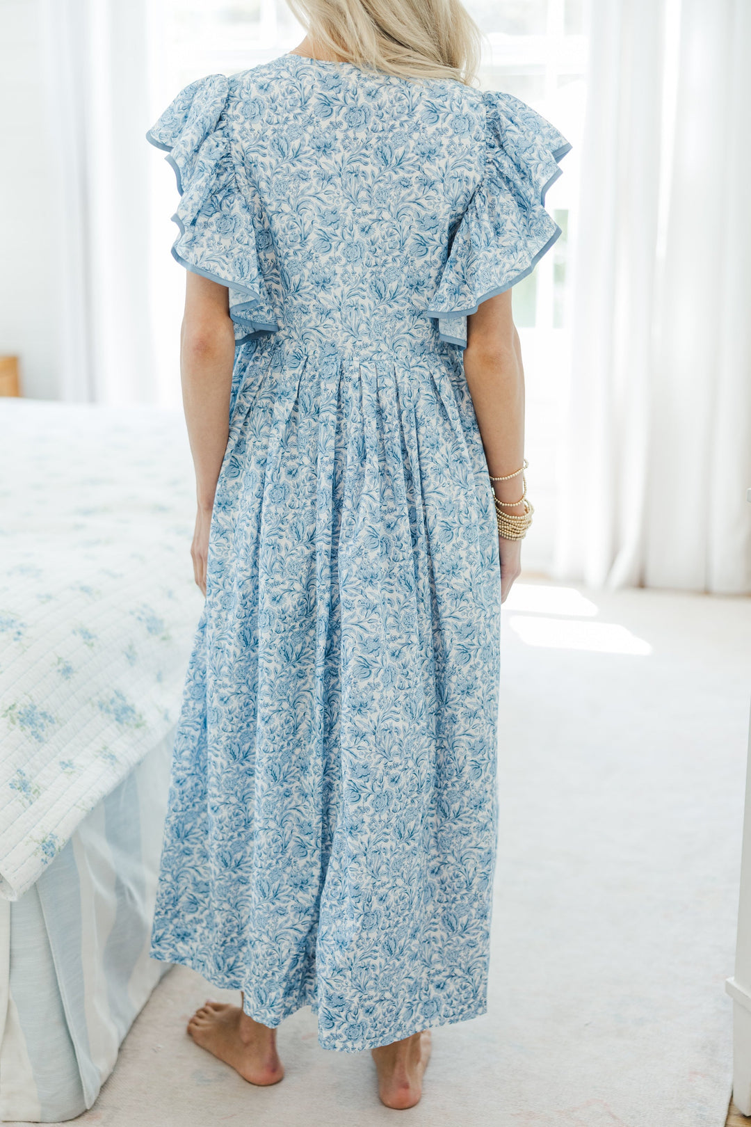 NURSING COLLECTION: Closer Than Ever Blue Floral Midi Dress