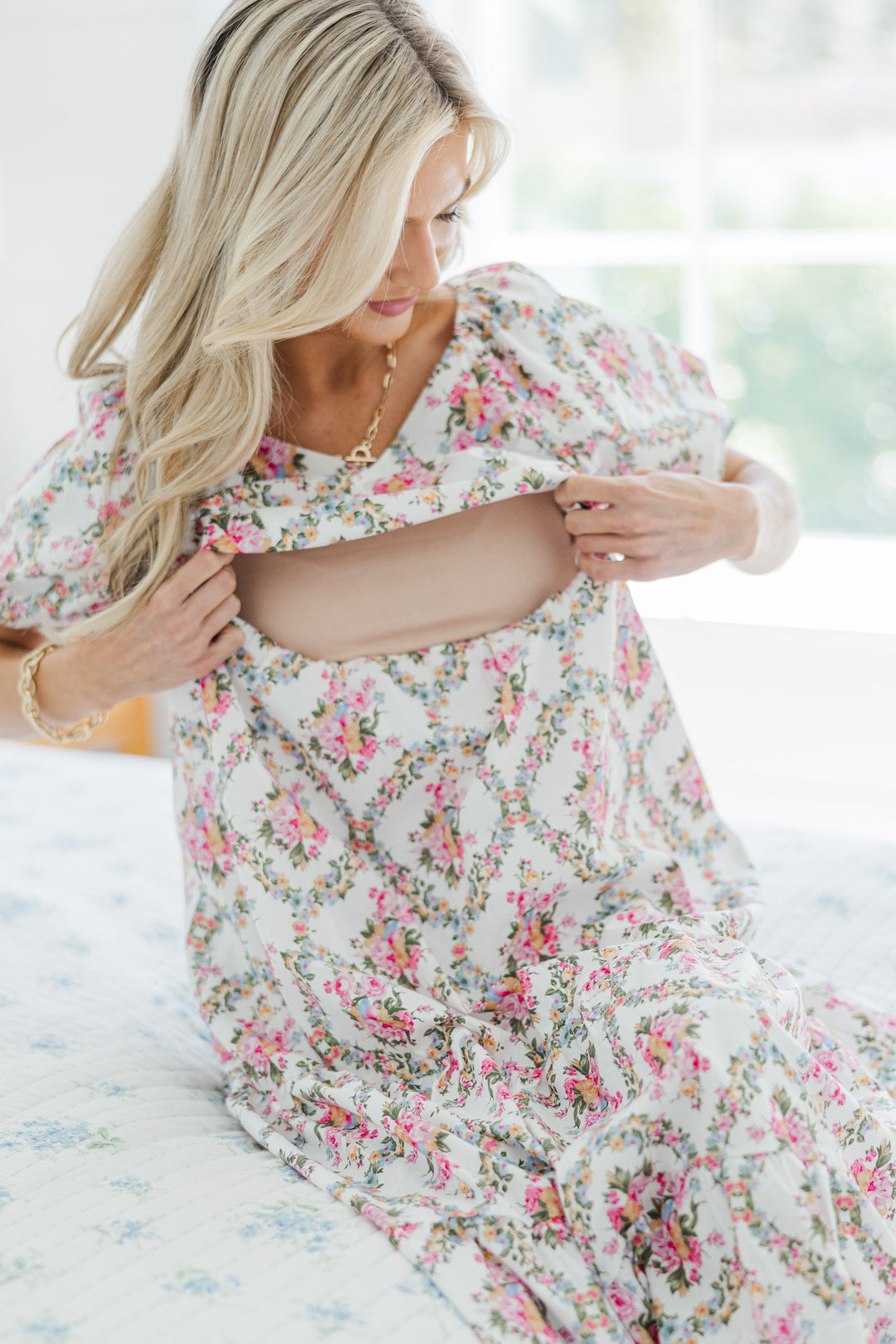 NURSING COLLECTION: Falling In Love Cream Floral Maxi Dress