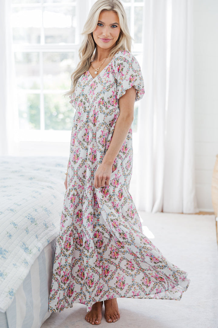 NURSING COLLECTION: Falling In Love Cream Floral Maxi Dress