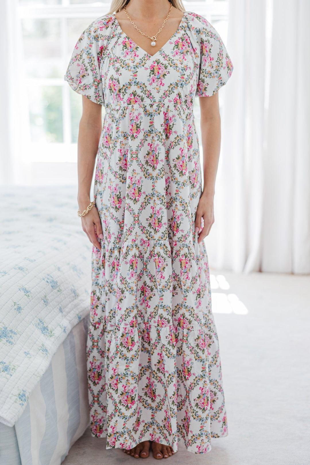 NURSING COLLECTION: Falling In Love Cream Floral Maxi Dress