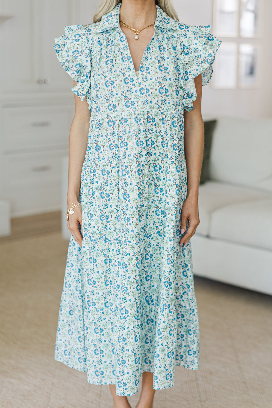 NURSING COLLECTION: Look You Up Blue Ditsy Floral Midi Dress