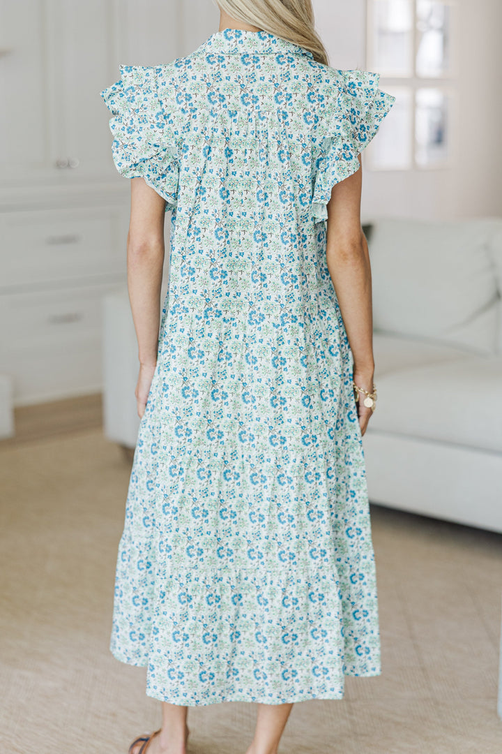 NURSING COLLECTION: Look You Up Blue Ditsy Floral Midi Dress
