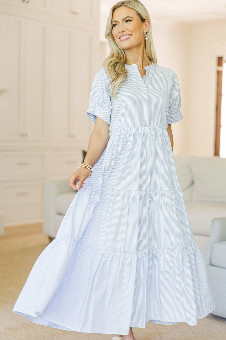 NURSING COLLECTION: Clear Skies Ahead Blue Striped Midi Dress