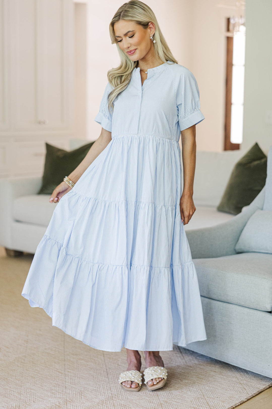 NURSING COLLECTION: Clear Skies Ahead Blue Striped Midi Dress