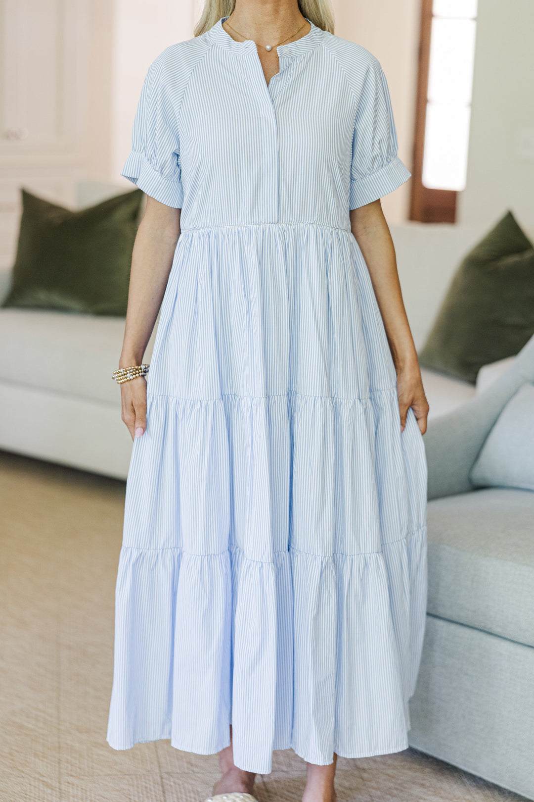 NURSING COLLECTION: Clear Skies Ahead Blue Striped Midi Dress