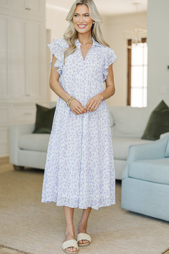 NURSING COLLECTION: Look You Up Lavender Ditsy Floral Midi Dress