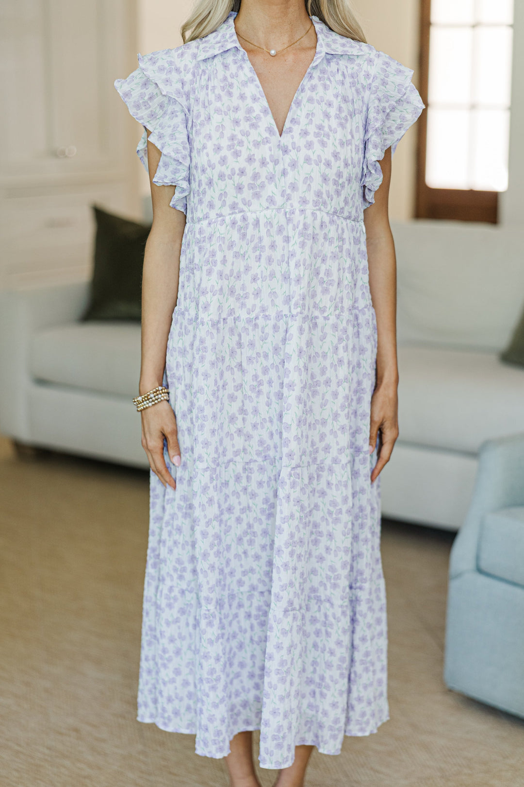 NURSING COLLECTION: Look You Up Lavender Ditsy Floral Midi Dress