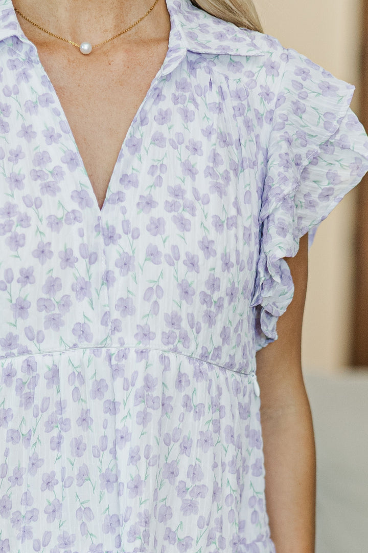 NURSING COLLECTION: Look You Up Lavender Ditsy Floral Midi Dress